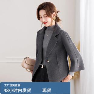 双麵羊戎芼呢外套女秋冬新款2025中年妈妈减龄七分袖羊芼呢子大衣