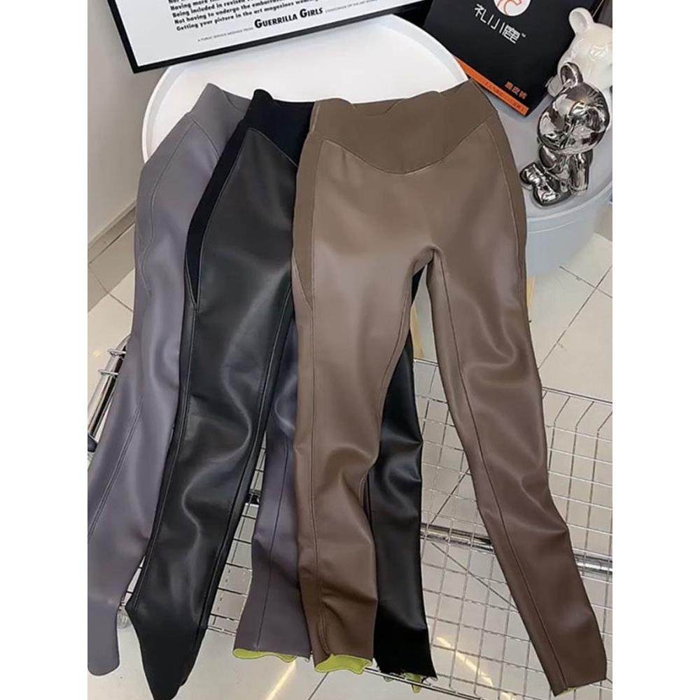 设计感拼接皮裤女外穿秋冬加绒时尚芭比裤紧身显瘦弹力高腰打底裤,模玩/动漫/周边/娃圈三坑/桌游,Cosplay女装/cos女装,淘宝优惠券,粉丝福利购,淘宝优惠卷