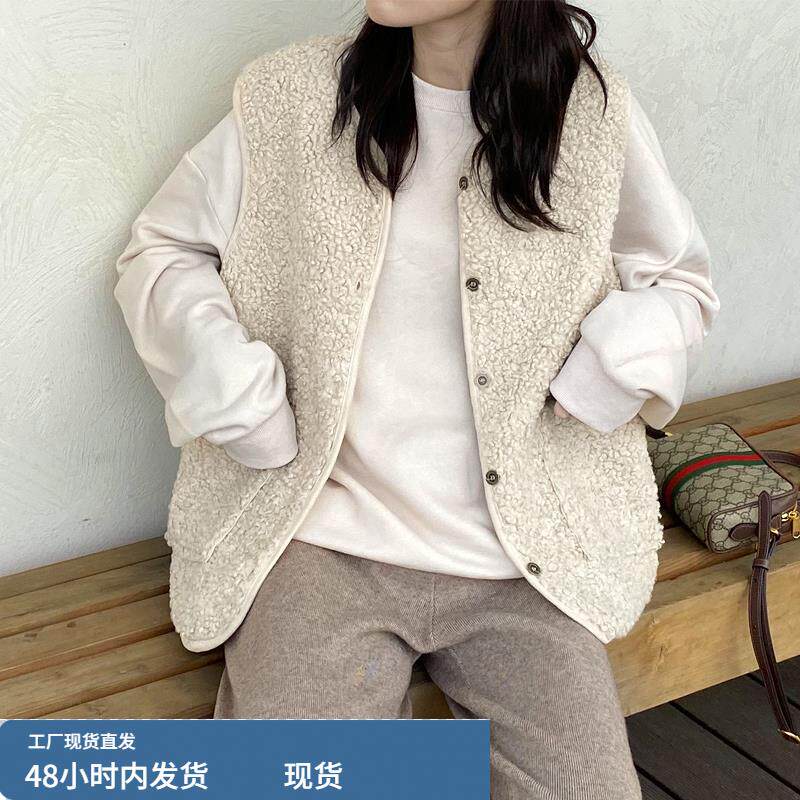 2023秋冬新款韩版短款外套女皮毛一体百搭背心毛绒马甲羊羔毛马夹
