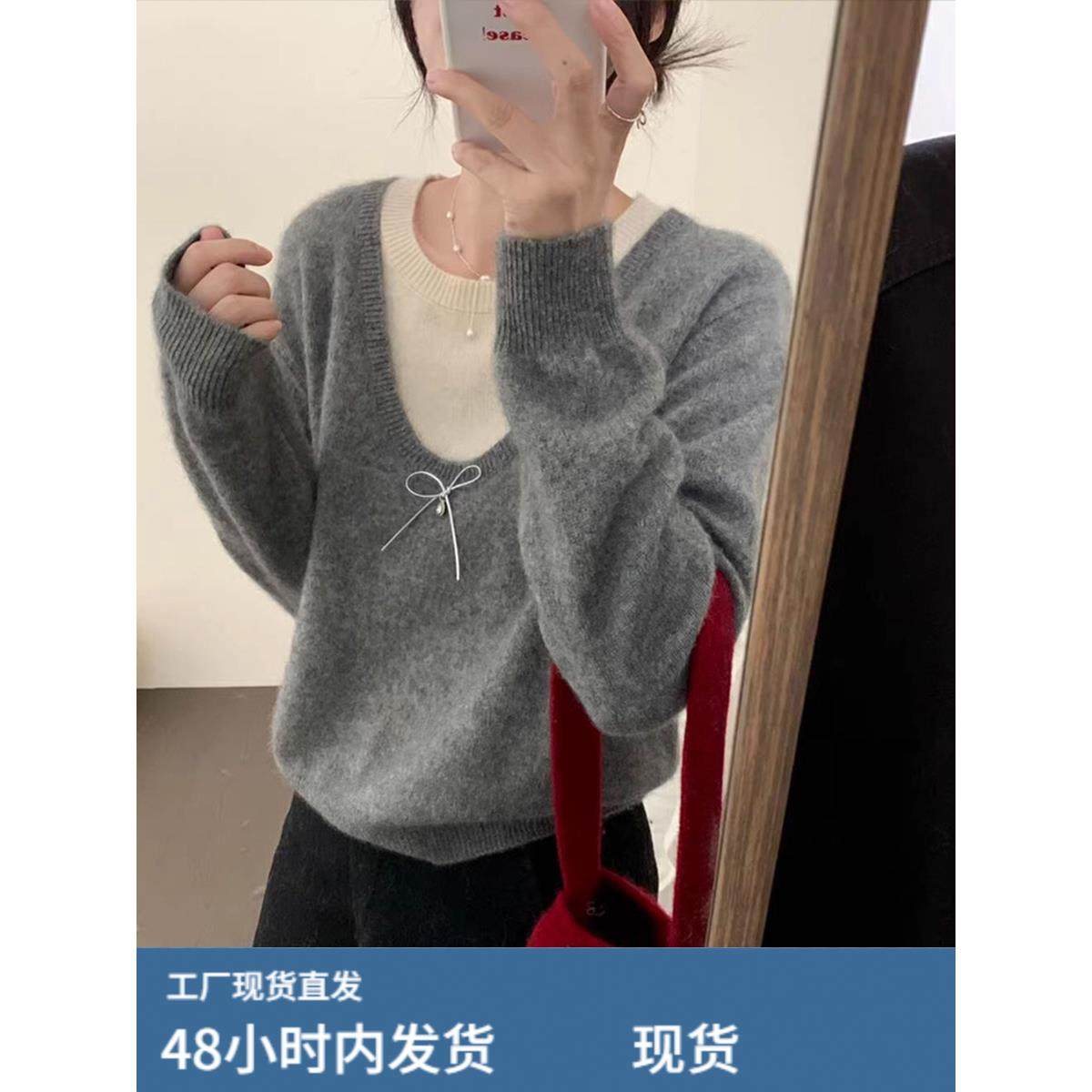 小香风灰色假两件毛衣女秋初冬独特巨好看宽松内搭打底针织衫上衣,孕妇装/孕产妇用品/营养,套装,淘宝优惠券,粉丝福利购,淘宝优惠卷