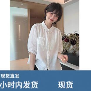 大码休闲苎麻衬衫女款2026新款夏季胖MM宽松遮肚半袖棉麻亚麻上衣