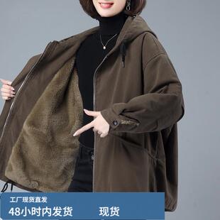 大尺码派克檰服女宽松胖MM纯檰衣中年妈妈冬装200釿加戎加厚外套