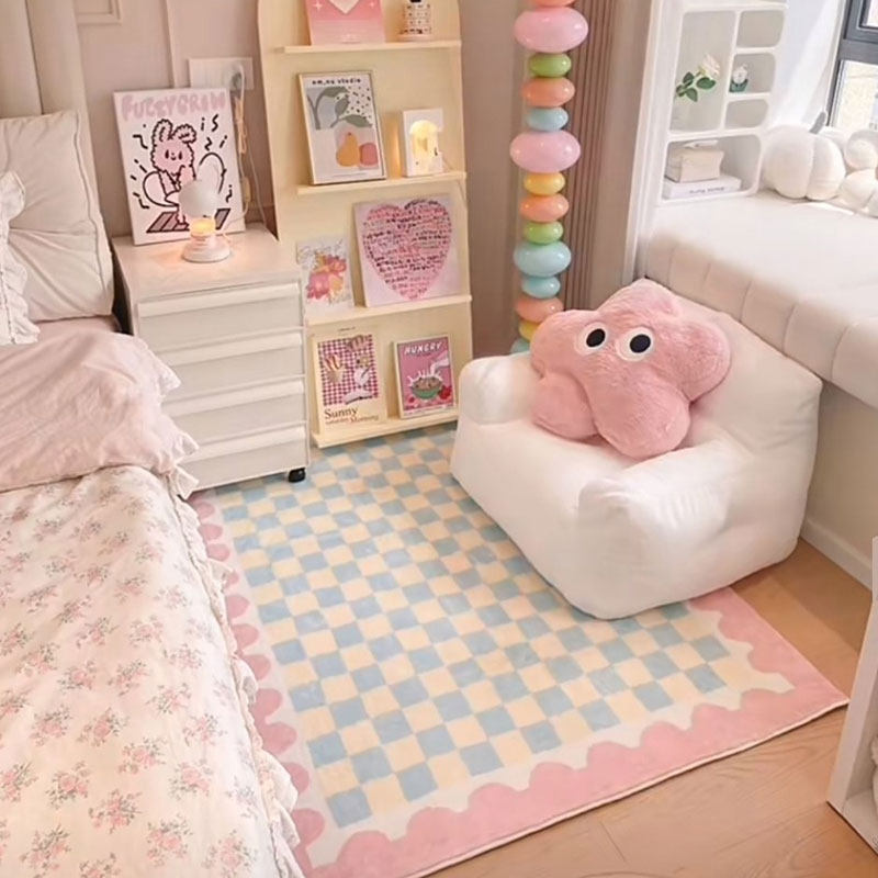 可爱客厅地毯ins清新仿羊绒地毯加厚四季通用卧室少女粉色床边毯