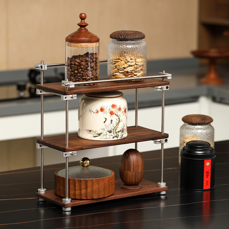 光轴置物架桌面中古风实木收纳架