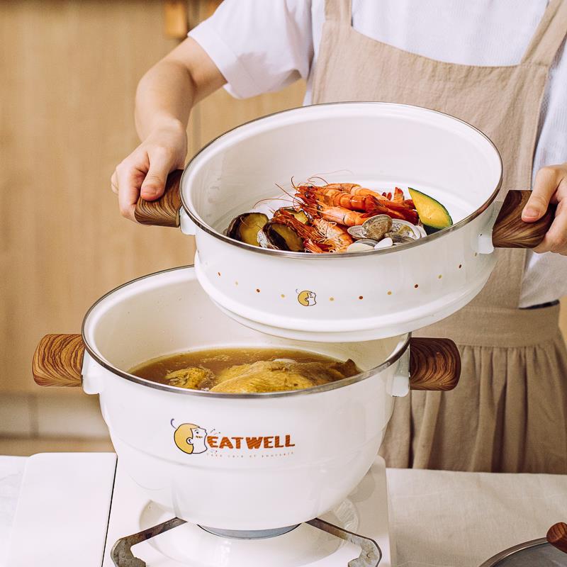 树 可E蒸atWell松搪果蒸锅大号煮一SHUEHO/体汤锅蒸笼家用双层瓷