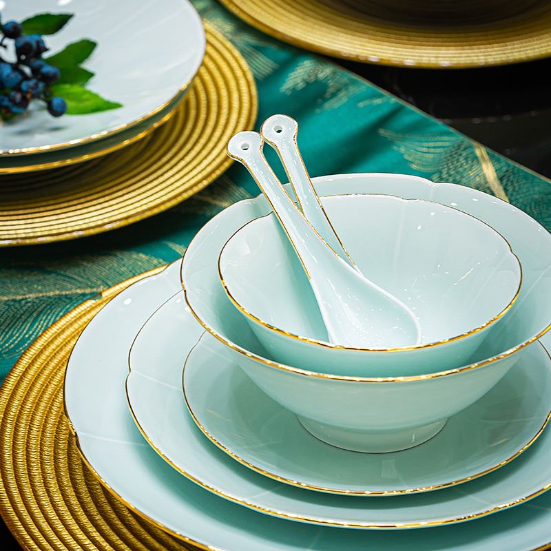 岸上窑中式青瓷饭碗盘子高档餐具