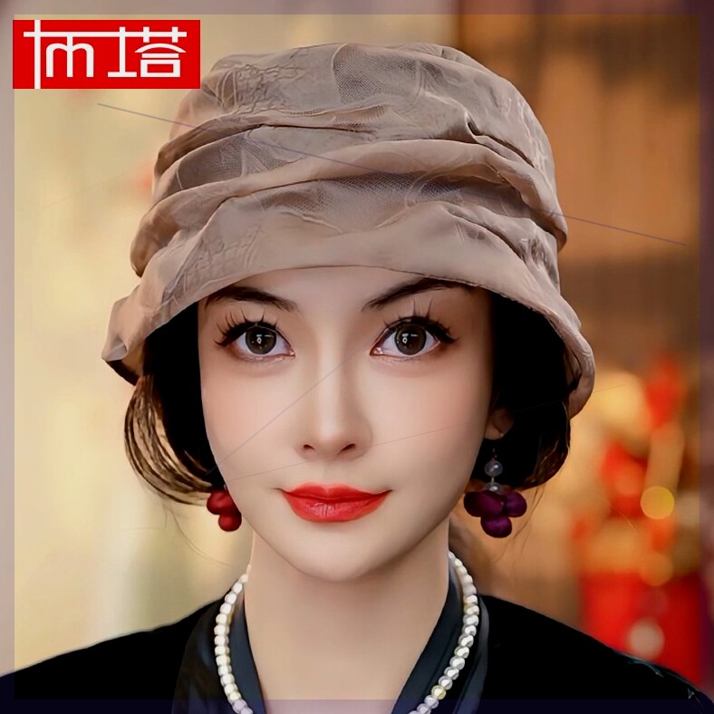 100%桑蚕丝真丝帽女夏季桑花萝防晒遮阳帽遮白发出游防紫外线帽子