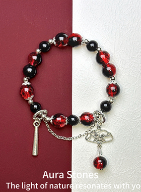 AuraStones【赤曜】原创中式转运天然能量红水晶琉璃手串手链礼物