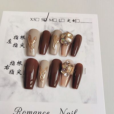 实拍图手工光疗穿戴甲魔镜粉手工穿戴甲可拆卸贴片秋冬款甲型定制