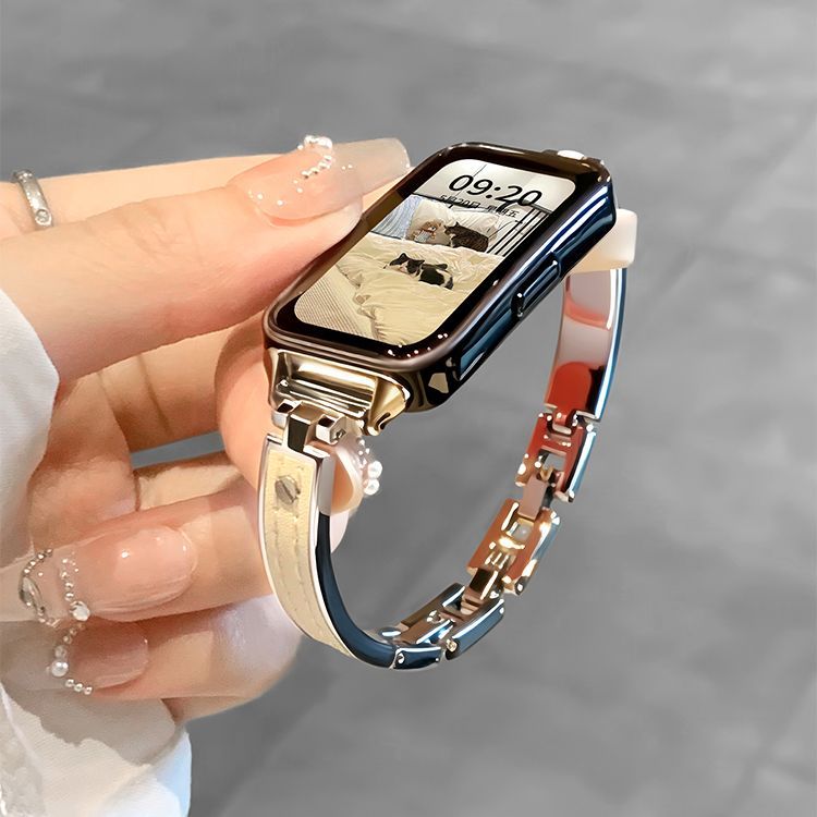 适用华为手环10表带金属弯月手镯9/8代高级7nfc荣耀6pro女生表链