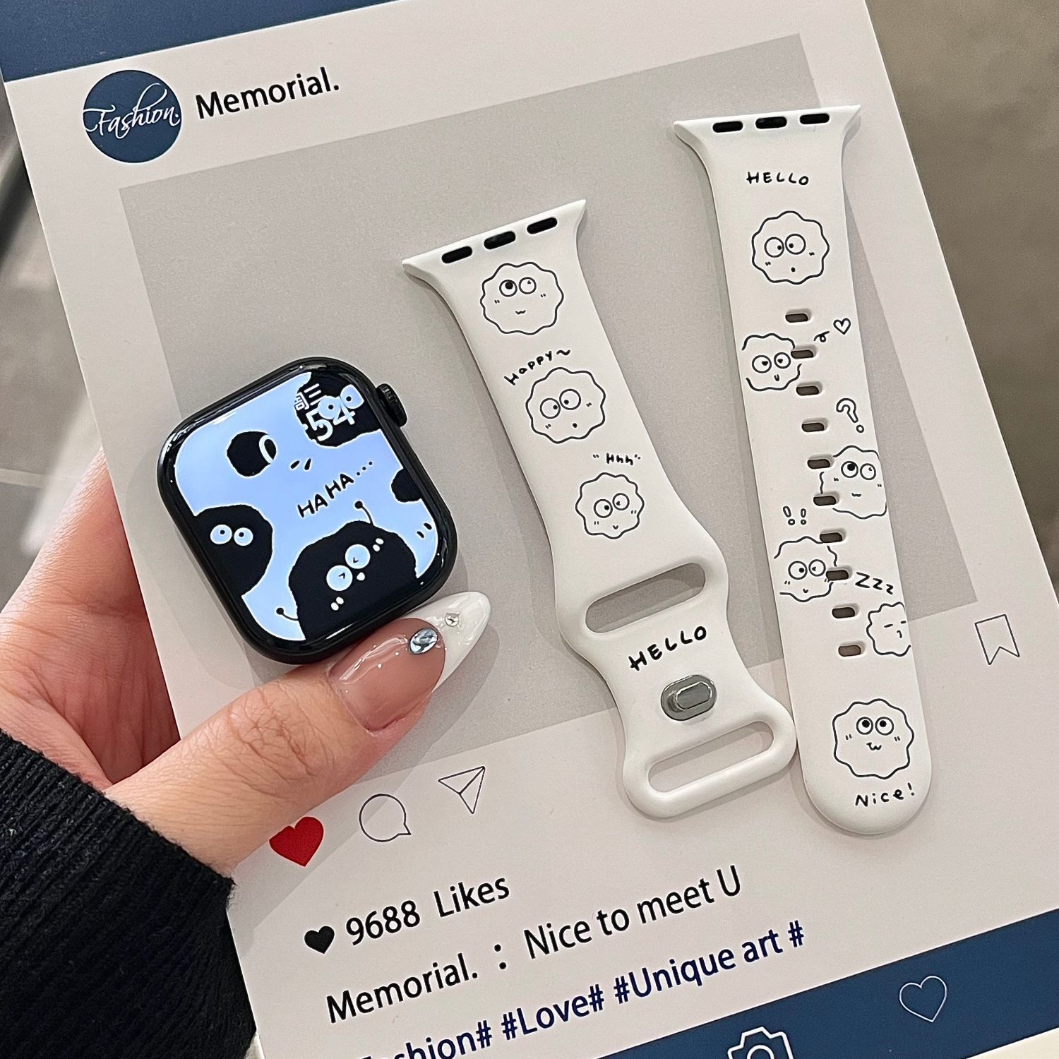 可爱煤球适用苹果手表表带iwatchs11/10/s9硅胶Apple白2ultra/SE