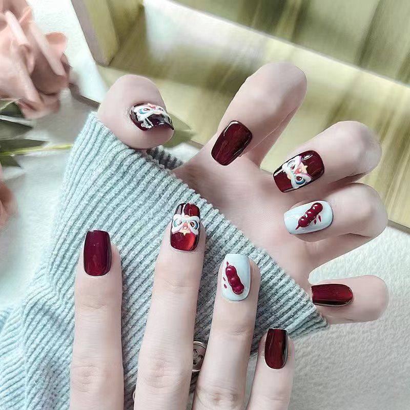 【纯手工】美甲穿戴红色显白高级新年美甲穿戴甲车厘子醒狮糖葫芦,彩妆/香水/美妆工具,美甲工具,淘宝优惠券,粉丝福利购,淘宝优惠卷