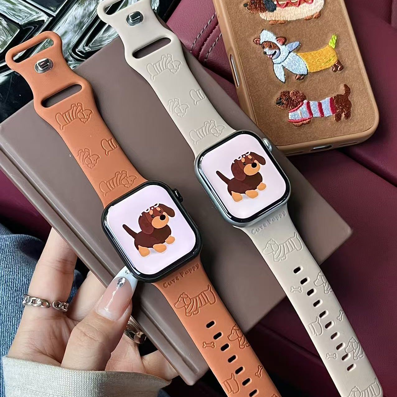 腊肠狗棕色适用苹果手表表带iwatchS11/10/9硅胶Apple萌2ultra/SE