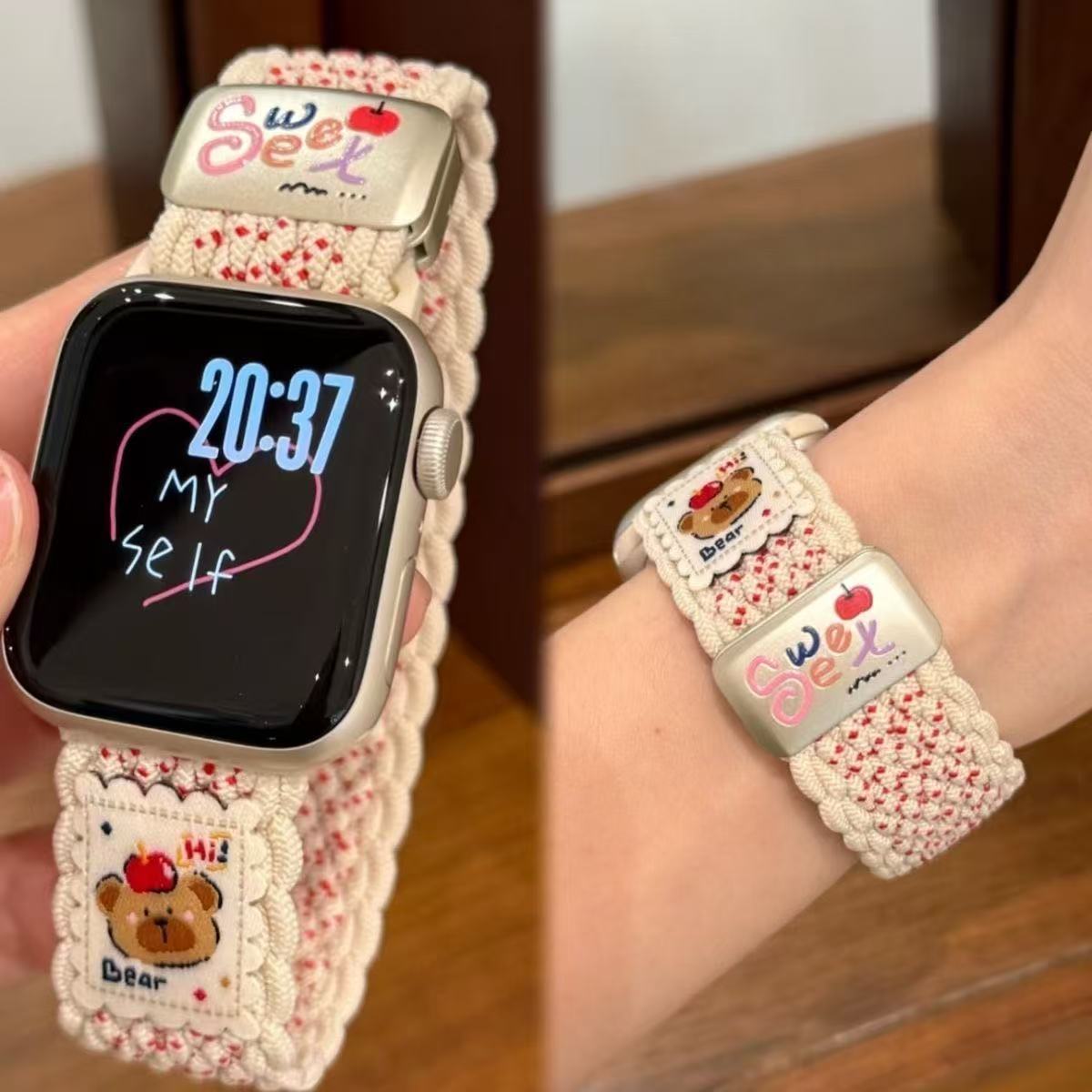 适用S9华强北S10表带ins尼龙磁吸扣苹果iwatchS8765可爱小熊ultra