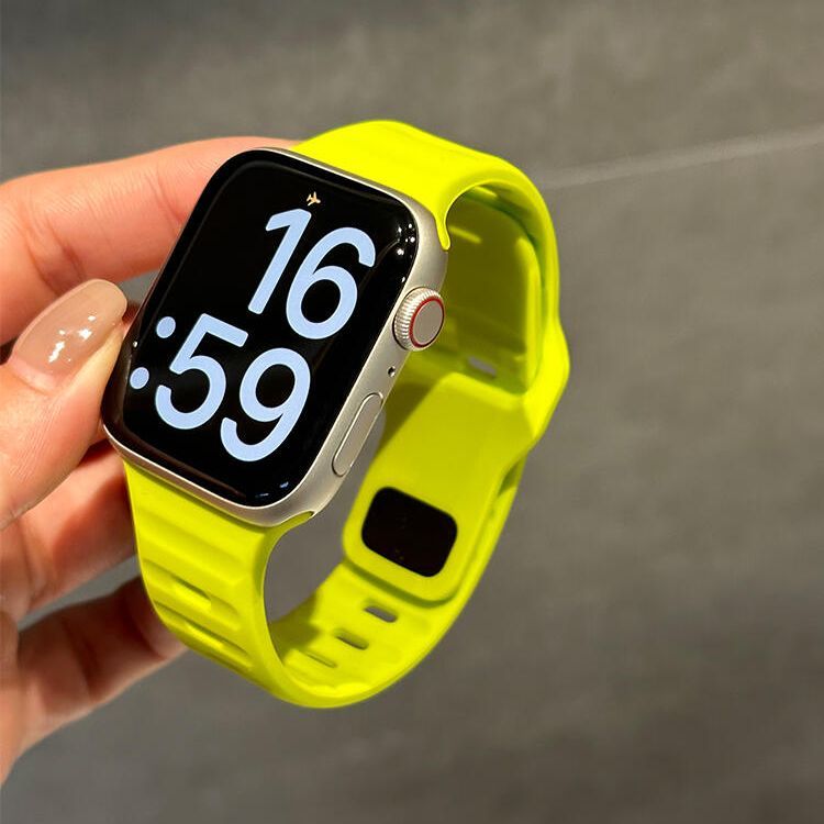 适用适用AppleWatchS10表带苹果手表11华强北荧光绿硅胶iwatch9/U