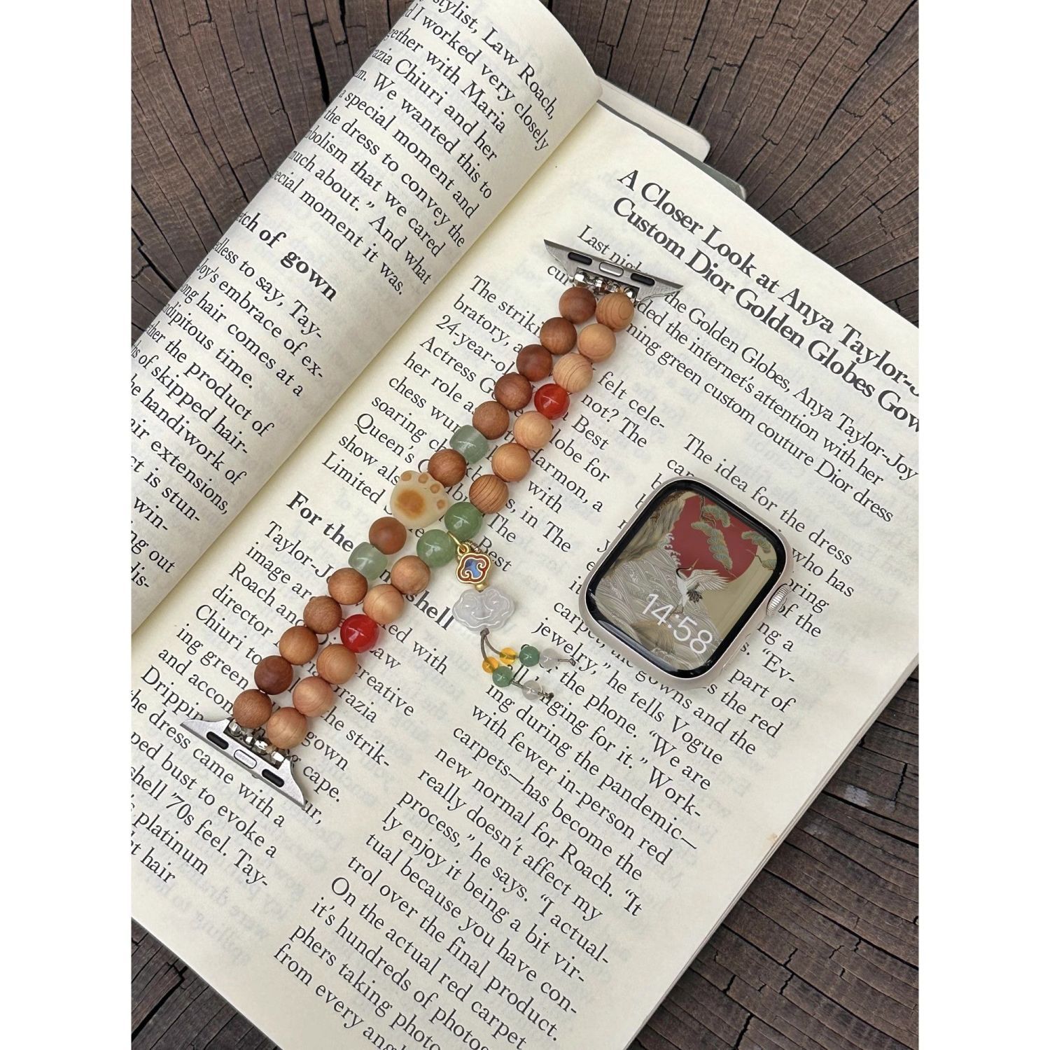 适用适用于苹果AppleWatch手表编织檀木猫爪国风串珠iwatch华强北