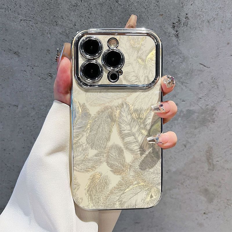 羽毛纹适用6D视窗手机壳15_14iPhone13全包12苹果11新款XS电镀7
