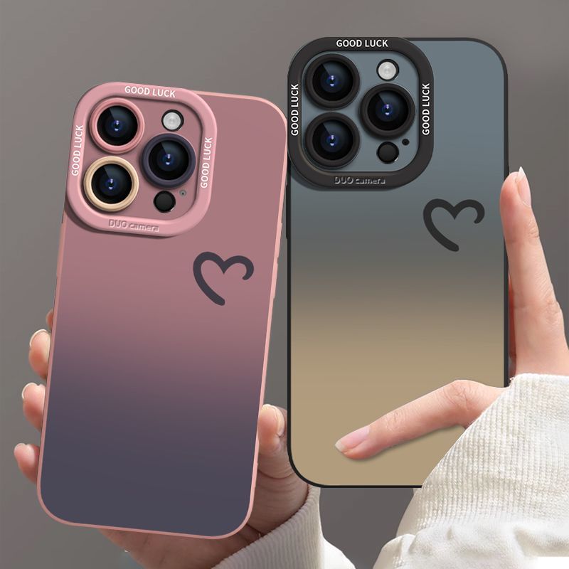 情侣渐变粉半心适用苹果16promax手机壳2024新款iPhone15高级感女