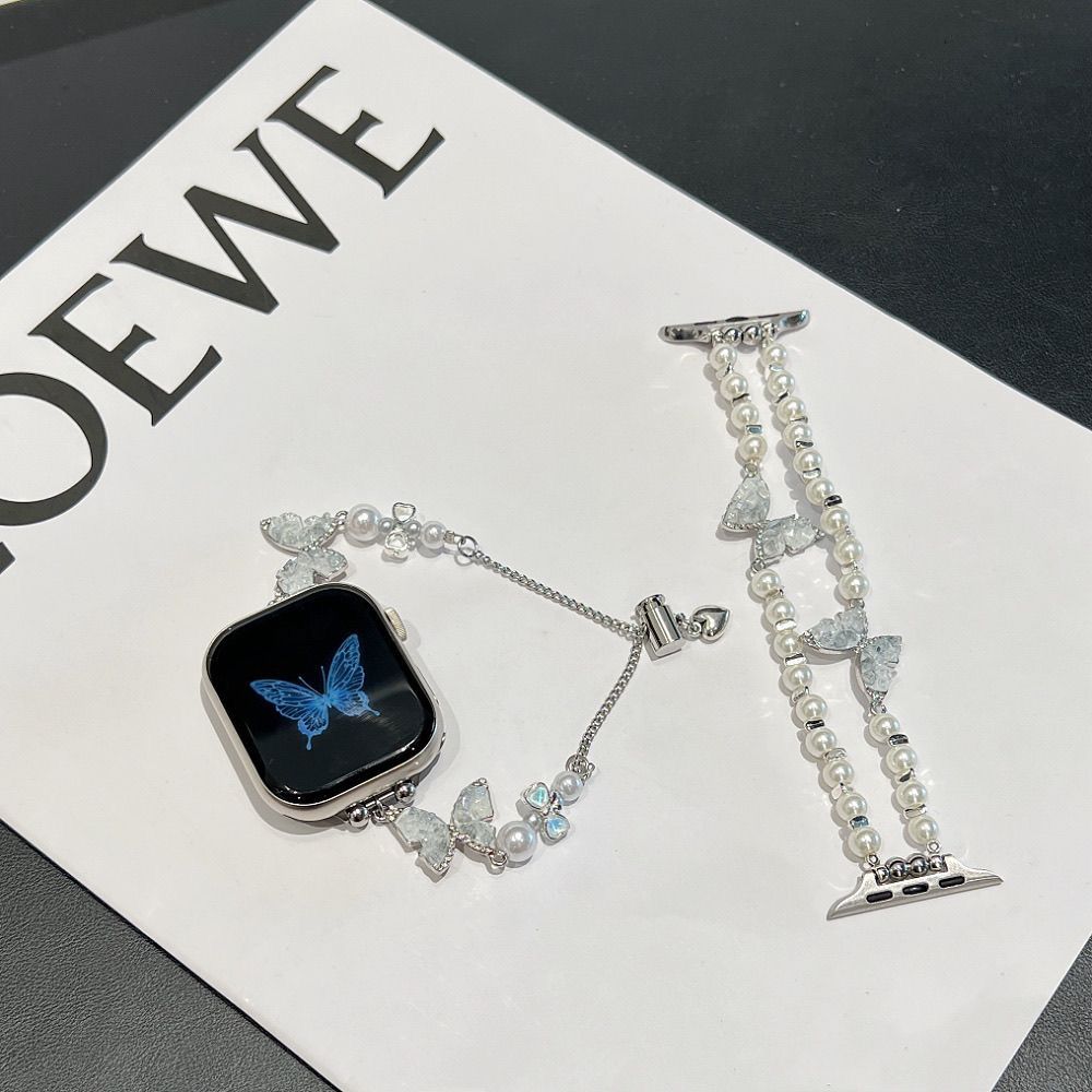 适用华为手环10/9/8表带手工珍珠蝴蝶华为fit3/fit2小香风表带