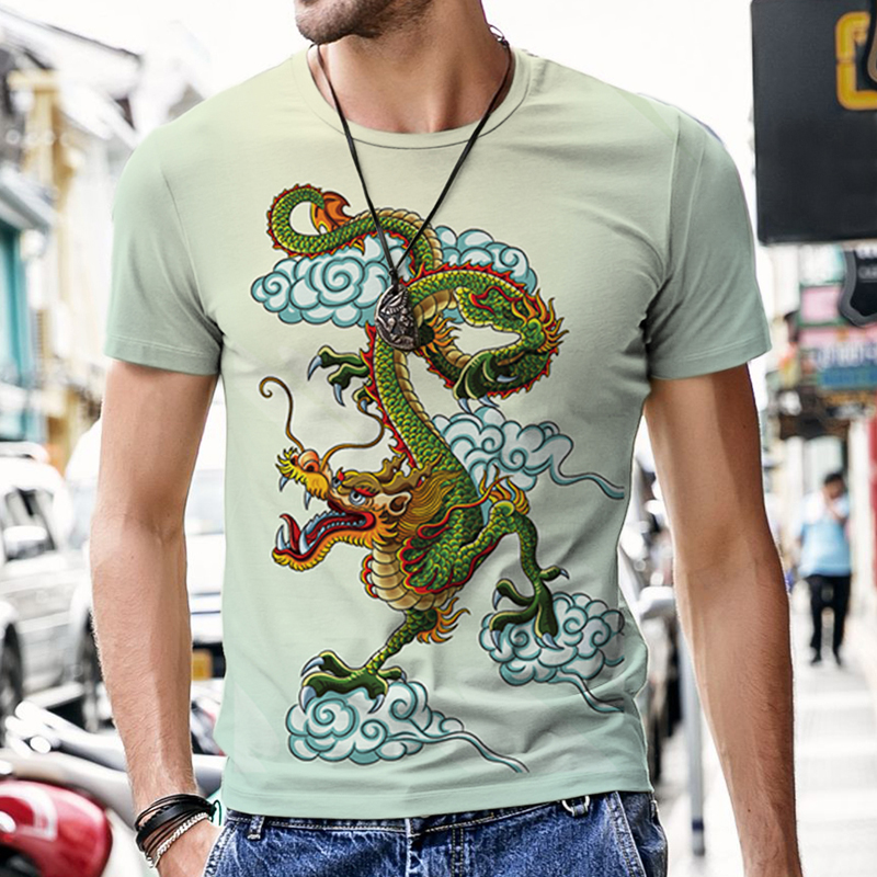 Chinese Dragon Print Loose Short Sleeve T-shirt中国龙印花T恤-封面