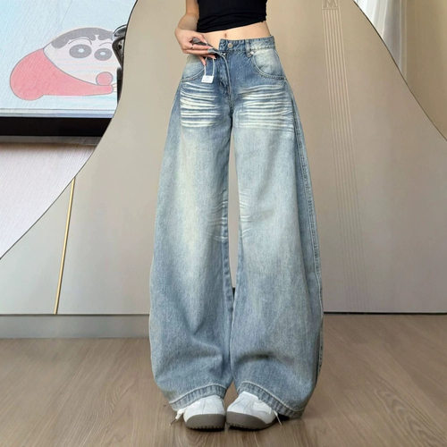 美式纯色弯刀阔腿休闲裤女