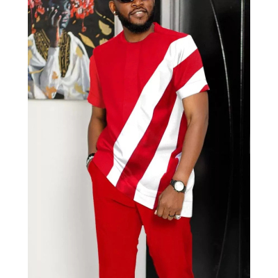 撞色宽松长裤两件套装