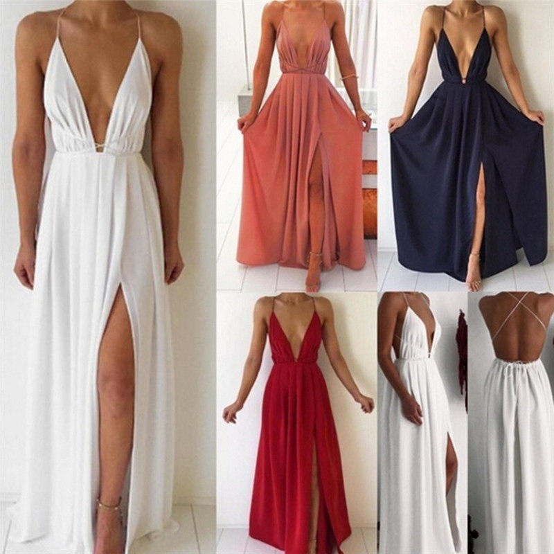 Suspended open back large swing dress 吊带露背大摆连衣裙女士 - 实物图