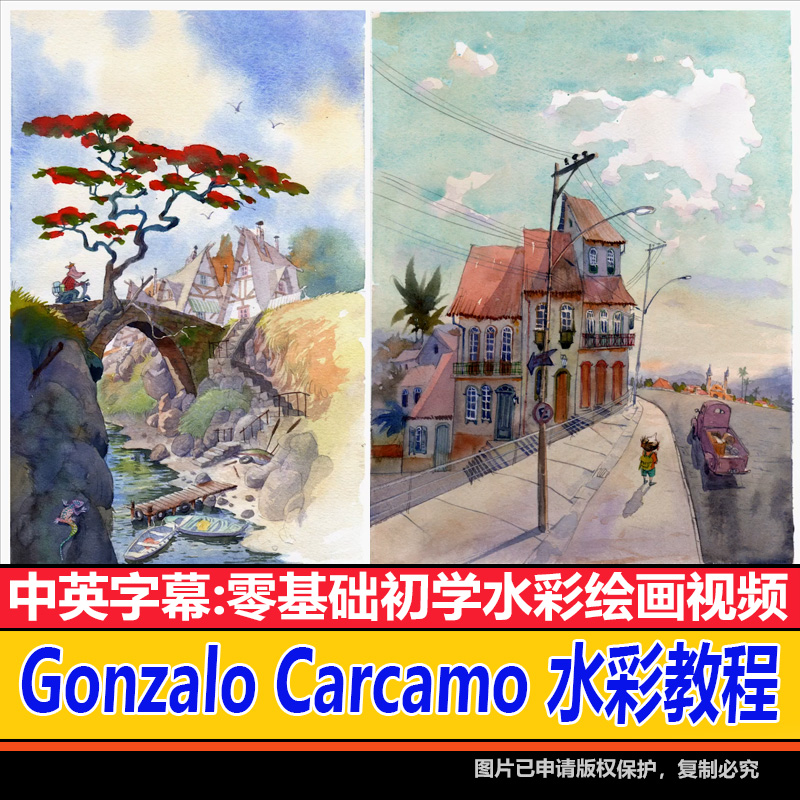 Gonzalo Carcamo 水彩基础CG美术设计原画插画零基础绘画视频素材