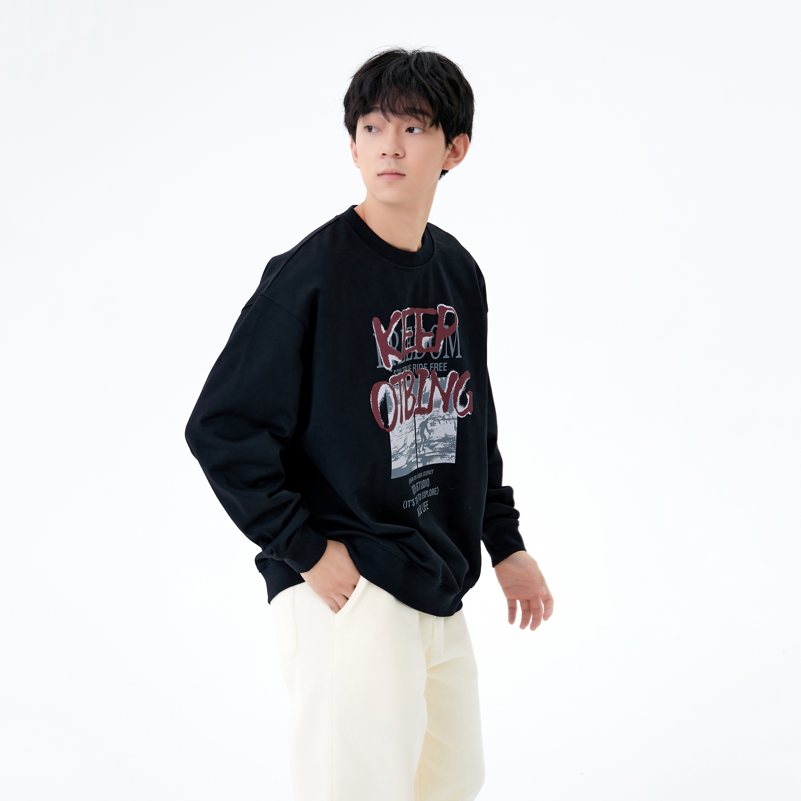 OTB针织春秋款外套100%棉 KEEP OTBING印花套头卫衣  OTB020055