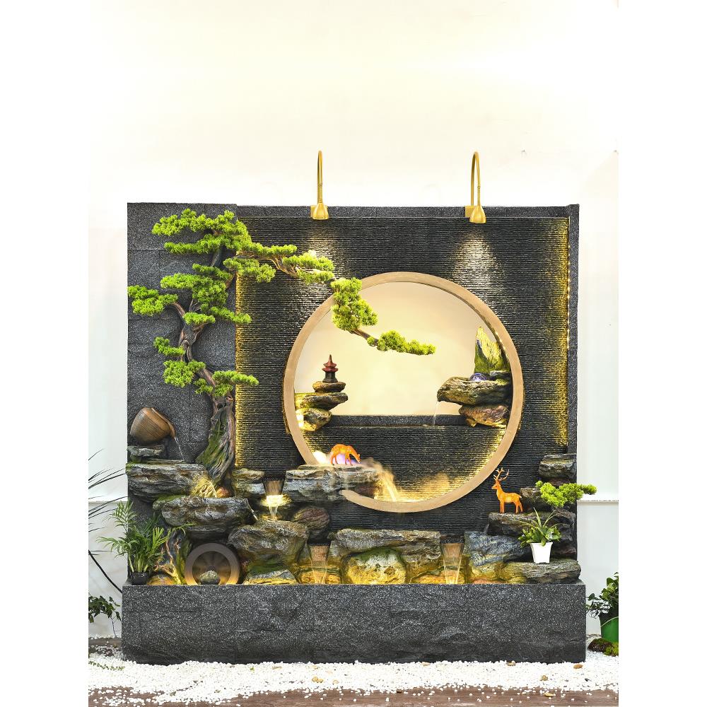 大型假山水幕墙流水喷泉摆件庭院客厅屏风装饰循环水生财落地景观