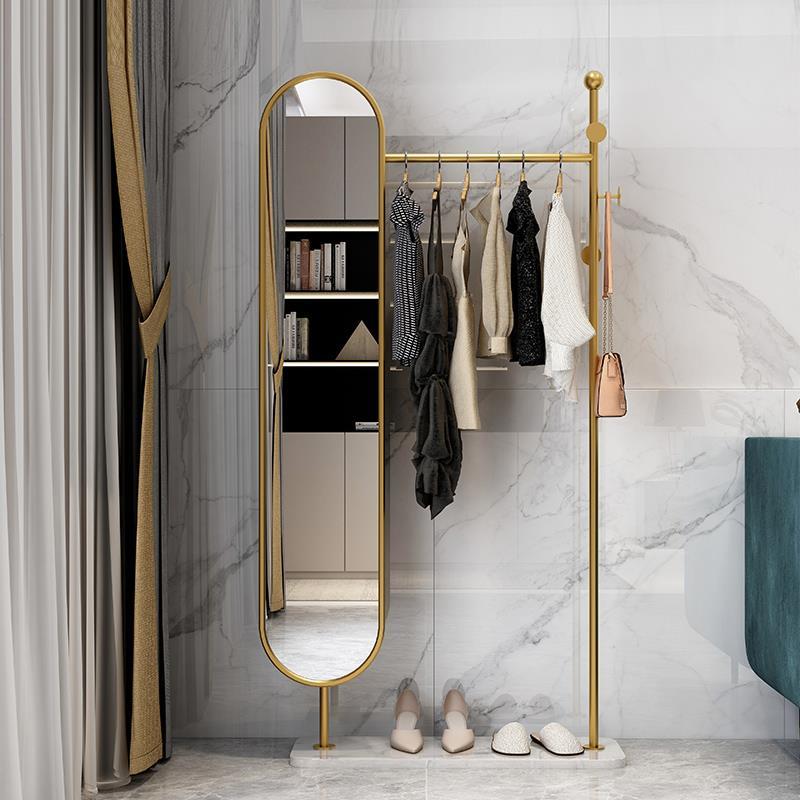 落地衣帽架带全身镜家用旋转更衣镜轻奢简约挂衣架穿衣镜一体镜子