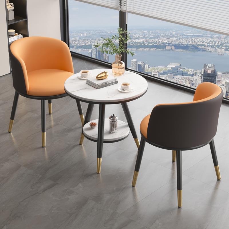 岩板小圆桌家用阳台休闲茶几椅子办公室接待轻奢商务洽谈桌椅组合