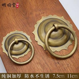 仿古中式纯铜门环小拉手圆单孔大门把手复古老式门锁木门拉手明装