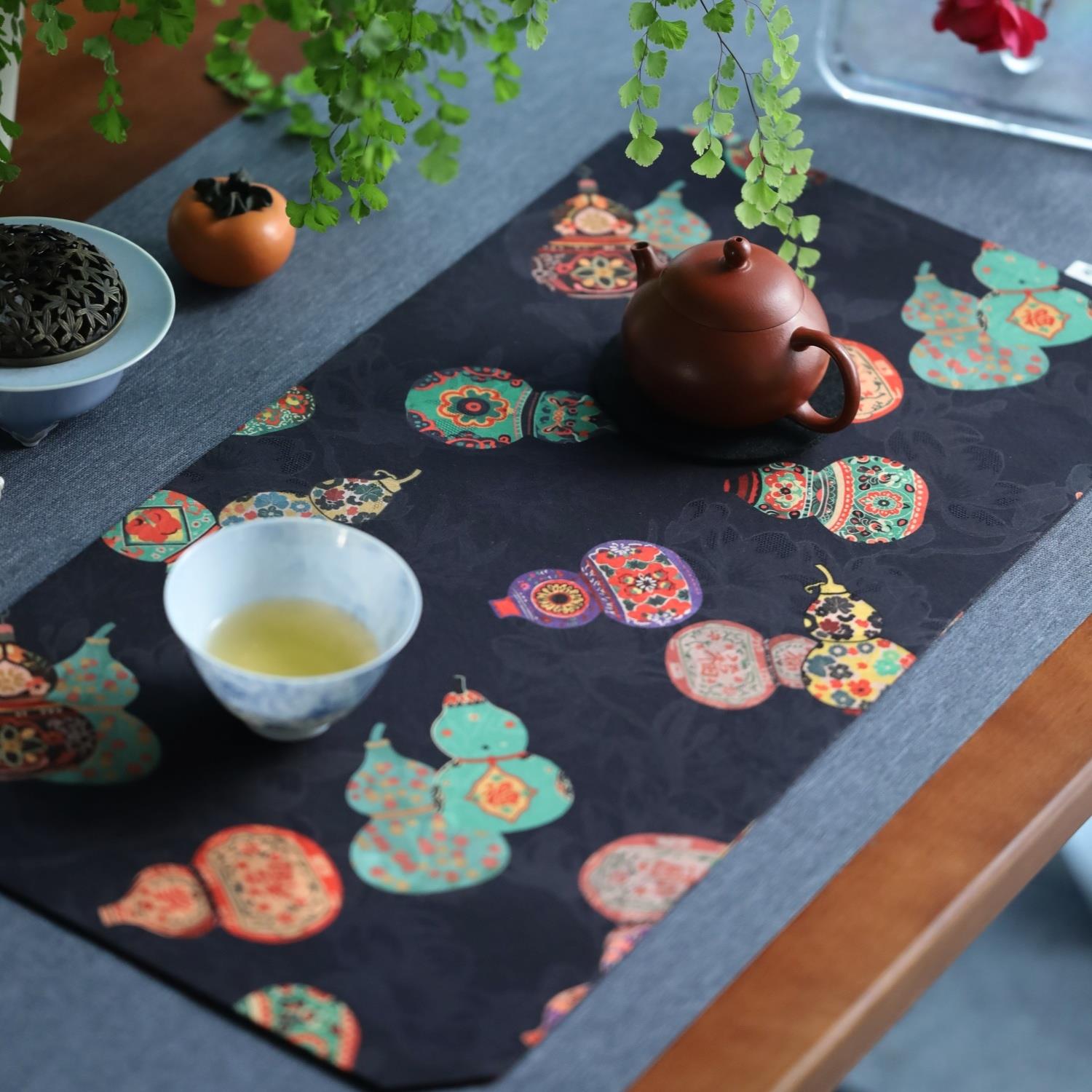 引之双面防水茶席仿红云纱提花茶垫文艺素雅茶道干泡方茶布小桌垫