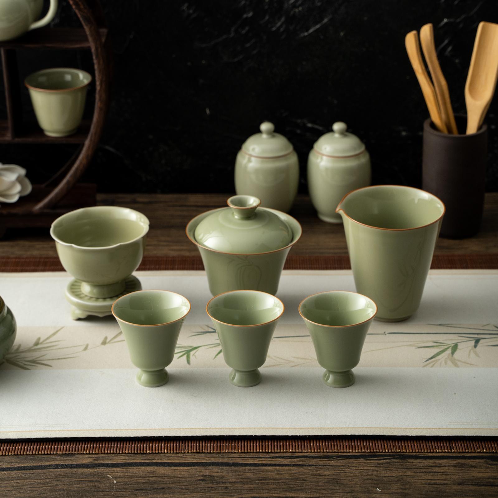 都江堰玉堂窑瓷器茶具套组功夫茶家用青瓷茶杯盖碗轻奢高档礼盒装