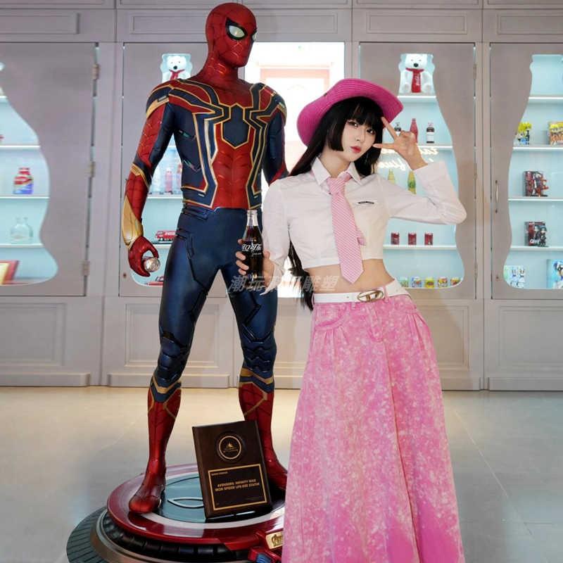 蜘蛛侠1比1全身客厅装饰发光手办网红雕塑大型落地摆件漫威钢铁侠