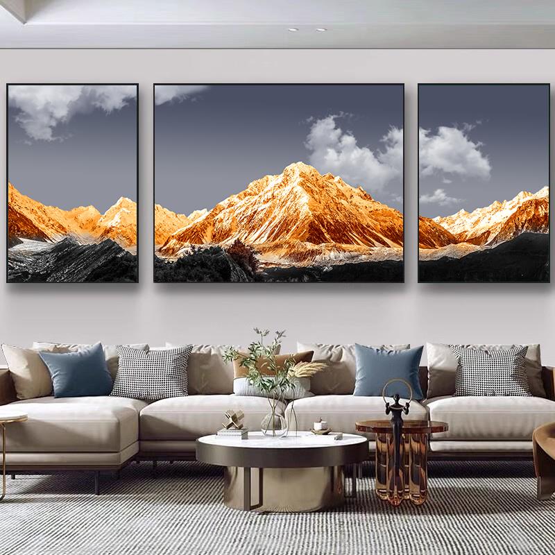 客厅装饰画 画现代简约沙发背景墙挂画 画日照金山三联画 画轻奢