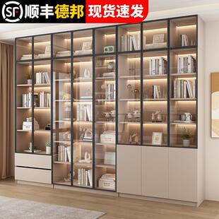 书柜带顶柜加高玻璃门展示柜一体整墙到顶轻奢定制客厅储物柜家用