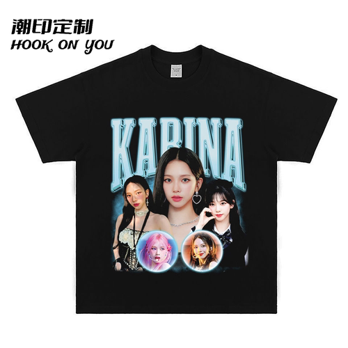 Aespa女团周边karina柳智敏短袖t恤 美式复古纯棉亲肤男女同款