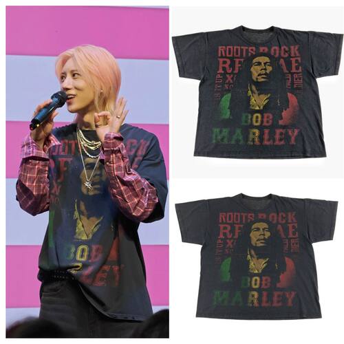 张贤胜上海见面会同款Bob Marley鲍勃马利印花纯棉水洗短袖T恤