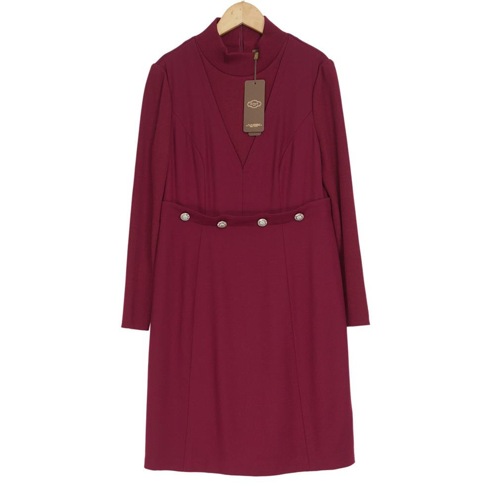 慕天姿精选品牌女装高端时尚气质百搭酒红色连衣裙慕天姿A4-15021