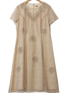 睐家专柜精选品牌女装高端休闲时尚气质百搭金色连衣裙睐-15163