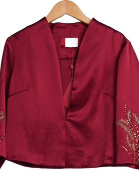 【六礼】A1品牌折扣女装高端洋气百搭气质通勤酒红色外套-09066