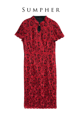 【六礼】精选品牌女装高端时尚气质百搭黑红花色连衣裙17085