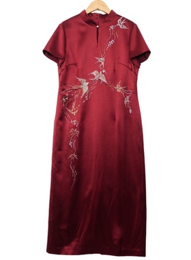 慕天姿精选品牌女装高端时尚气质百搭酒红连衣裙慕天姿A2-17515