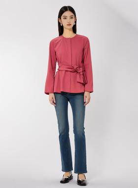 卡利亚里品牌撤柜折扣高端时尚气质砖红色长袖上衣A34-S0160