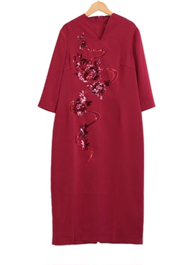 【六礼】A1品牌折扣女装高端洋气百搭气质通勤深红色连衣裙-17299