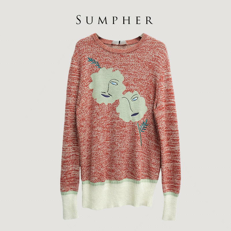 【广州杰哥Jack】Sumpher卓家专柜时尚高端气质砖红色毛衣-4830