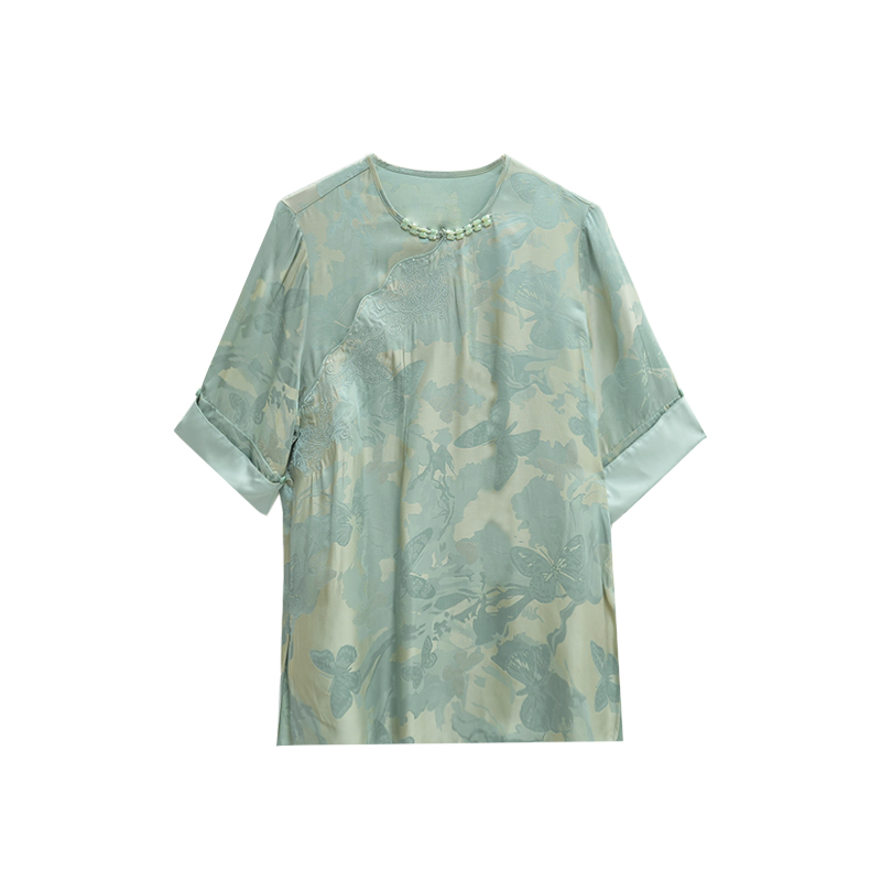 【莹莹高定】新品国风高定款新中式高端大气蓝绿短袖上衣81186