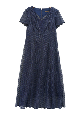 慕天姿精选品牌女装高端时尚气质百搭藏蓝色连衣裙慕天姿A2-17018